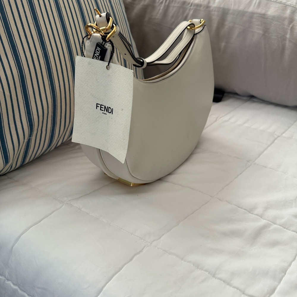 Fendi Cream Shoulder Bag with Gold Accents